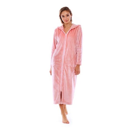 Dámský dlouhý hřejivý župan s kapucí a se zipem SIENA růžová perla