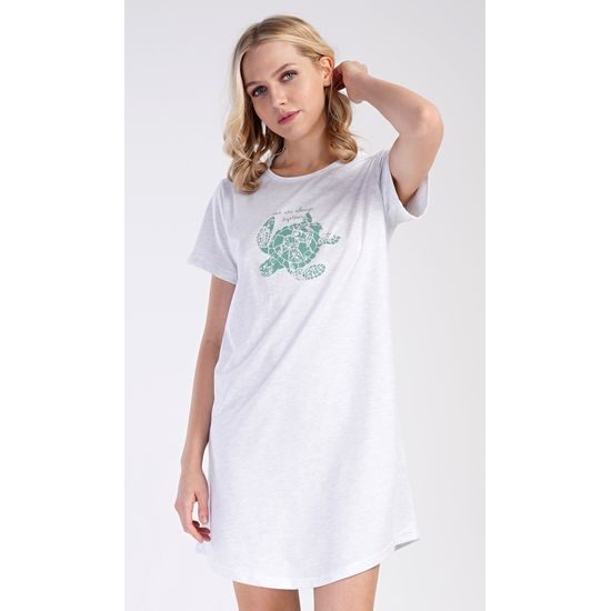 Dámská noční košile s krátkým rukávem Želva - světle šedá