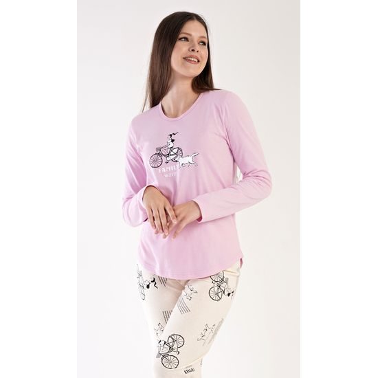 Dámské pyžamo dlouhé Dívka na kole - světle růžová