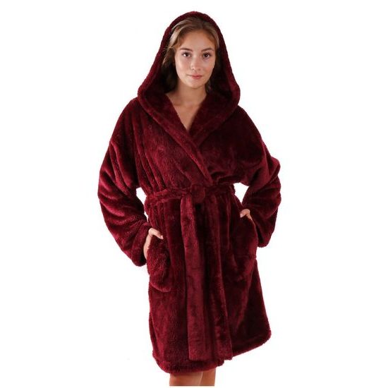 Dámský 3/4 hřejivý župan s kapucí LILLY EXTRA vínová