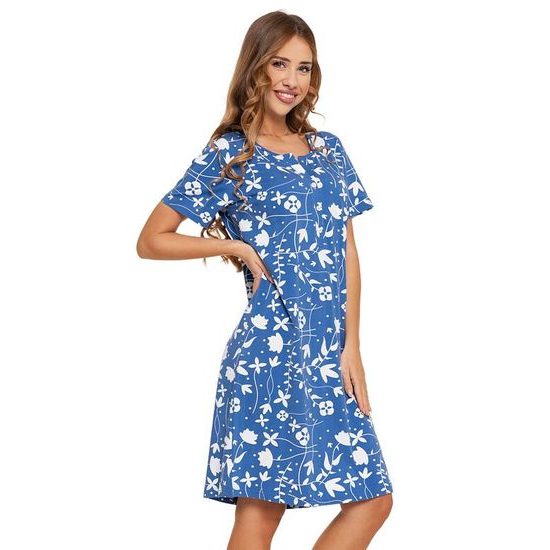 Noční košilka Priscilla modrá s bílými květy