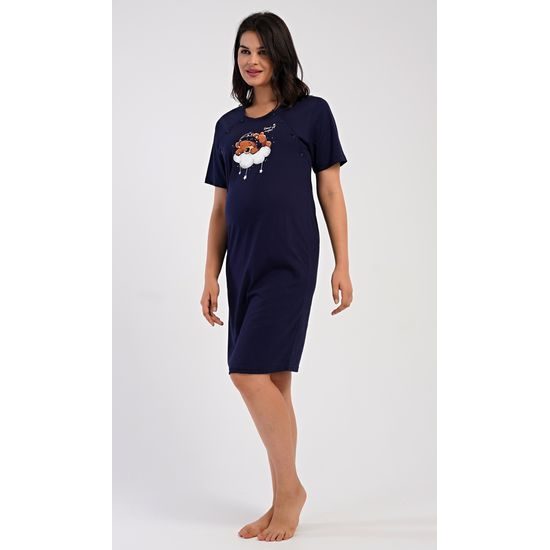 Dámská noční košile mateřská Méďa na obláčku - tmavě modrá