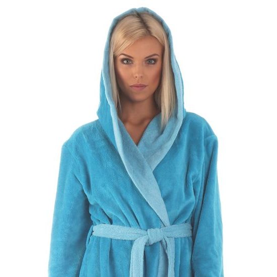 Dámský dlouhý savý župan s kapucí TAMPA duo tyrkysová