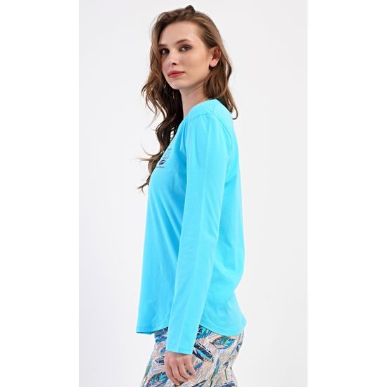 Dámské pyžamo dlouhé Listy - tyrkysová