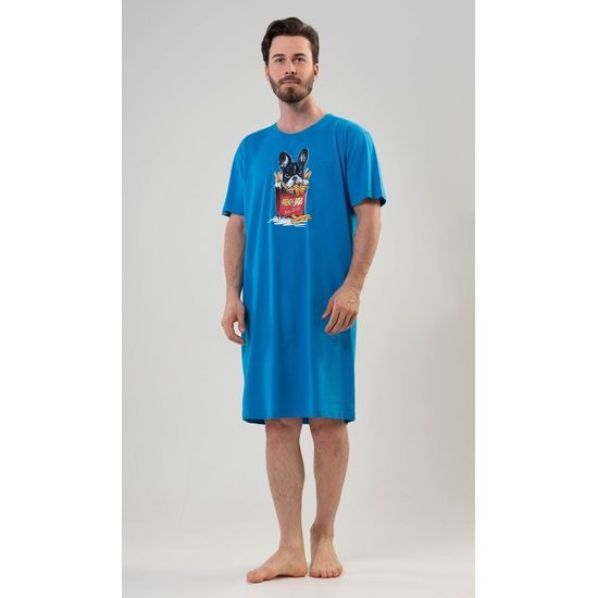 Pánská noční košile s krátkým rukávem Bulldog - modrá