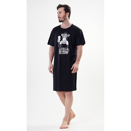 Pánská noční košile s krátkým rukávem Opice - černá