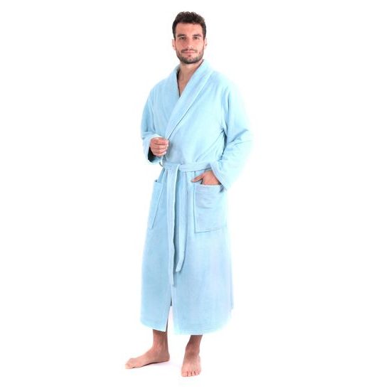 Unisex dlouhý savý župan se šálovým límcem TAMPA ledově modrá