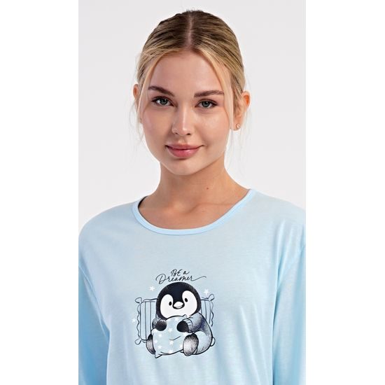 Dámské pyžamo dlouhé Tučňák - světle modrá