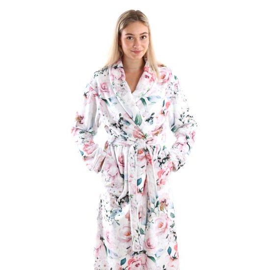 Dámský dlouhý župan s šálovým límcem Fiora Růžové květy