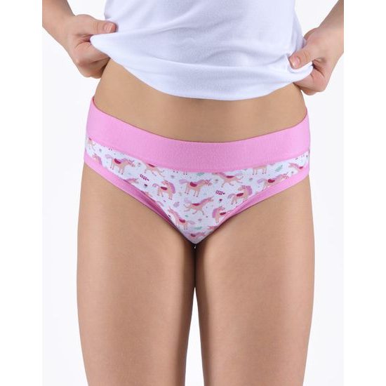 Dívčí kalhotky klasické dívčí, úzký bok, šité, s potiskem - orchidej cukrová