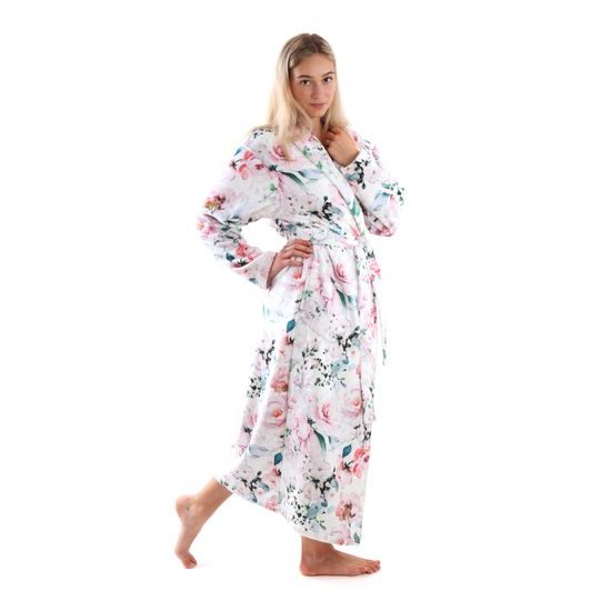 Dámský dlouhý župan s šálovým límcem Fiora Růžové květy