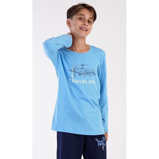 Dětské pyžamo dlouhé Letadlo - světle modrá