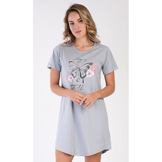 Dámská noční košile s krátkým rukávem Butterfly - šedá