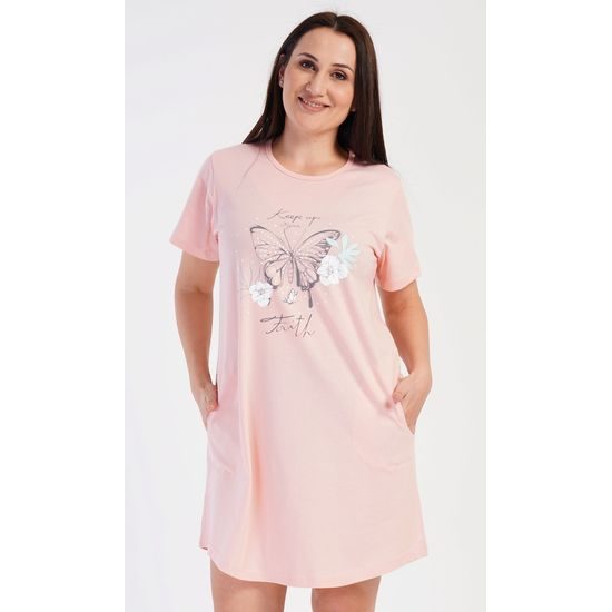 Dámské domácí šaty s krátkým rukávem Motýl - lososová