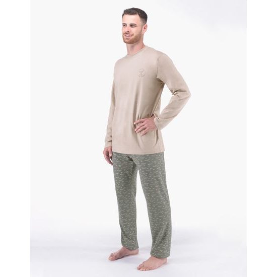 Pánské pyžamo dlouhé pánské, šité, s potiskem Pyžama 2024 79175P - šedohnědá šedá