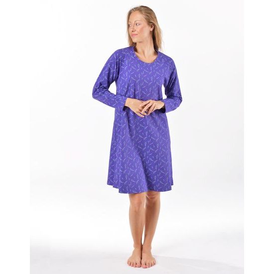 Dámská košilka noční dlouhý rukáv, šité, s potiskem 19175 - levandulová šedobílá