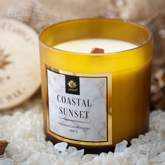 ARÔME Svíčka 400 g s dřevěným knotem a víčkem, Coastal Sunset