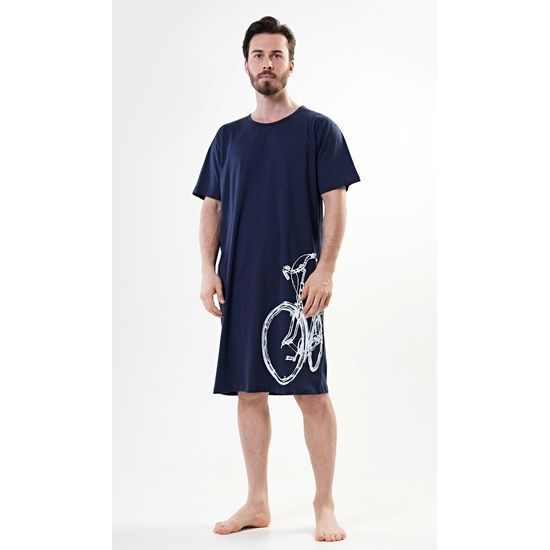 Pánská noční košile s krátkým rukávem Velké kolo - světle šedá