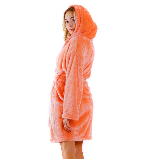 Dámský 3/4 hřejivý župan s kapucí LILLY EXTRA lososová