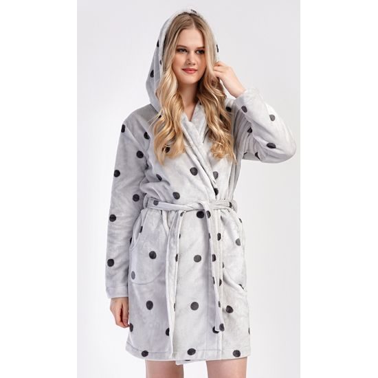 Dámský župan krátký s kapucí Puntík - světle šedá