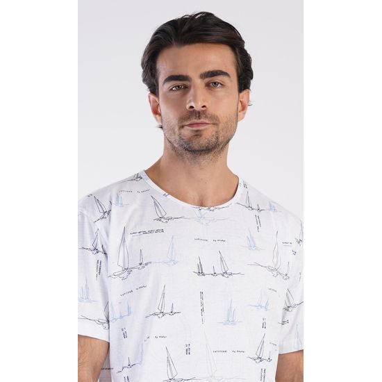 Pánská noční košile s krátkým rukávem Plachetnice - bílá