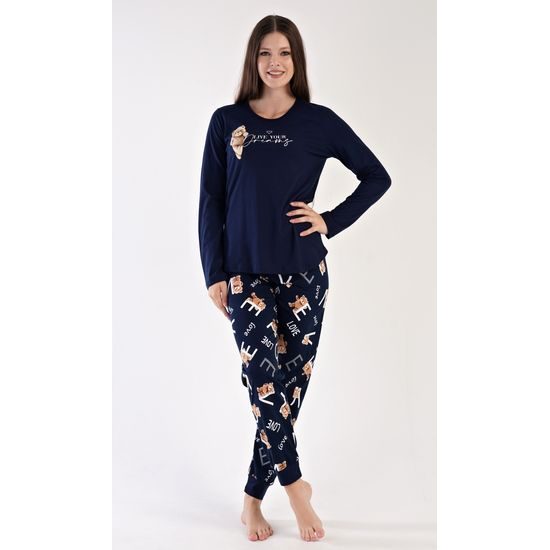 Dámské pyžamo dlouhé Méďa - tmavě modrá