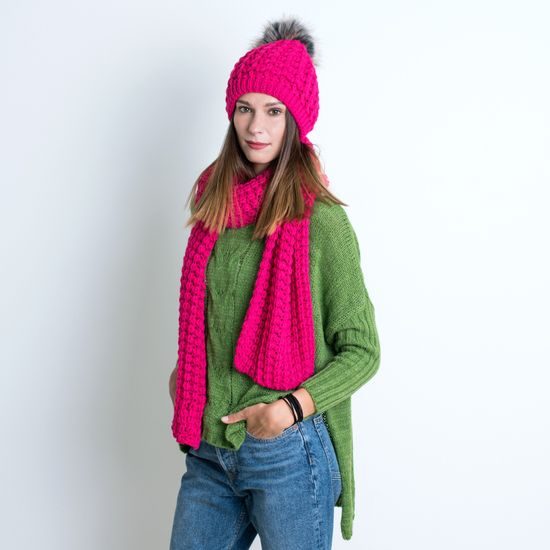 Set pletené čepice se šálou fialový