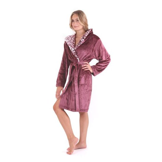 Dámský 3/4 župan s kapucí FLORA vínová