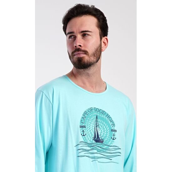 Pánská noční košile s dlouhým rukávem Jachting - mentolová