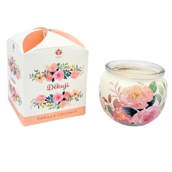 ARÔME Svíčka 90 g, ve skle a flower boxu, Děkuji, Vanilla Coconut