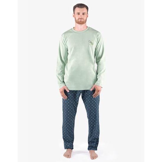 Pánské pyžamo dlouhé pánské, šité, s potiskem Pyžama 2024 79171P - šedozelená petrolejová