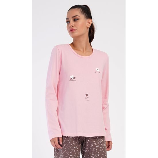 Dámské pyžamo dlouhé Flowers - světle lososová