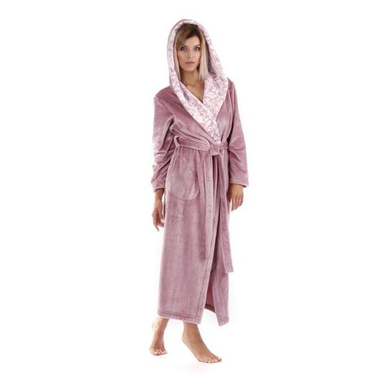 Dámský dlouhý župan s kapucí FLORA starorůžová