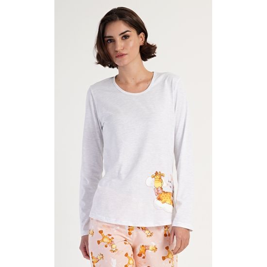 Dámské pyžamo dlouhé Žirafa - světle šedá