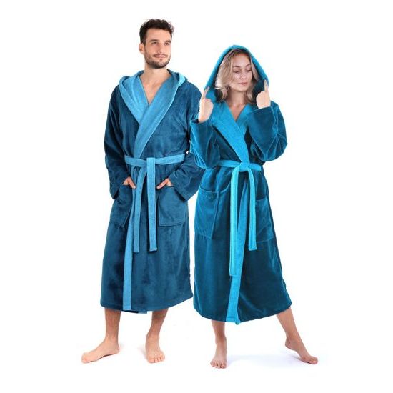 Unisex dlouhý savý župan s kapucí TAMPA duo petrolejová