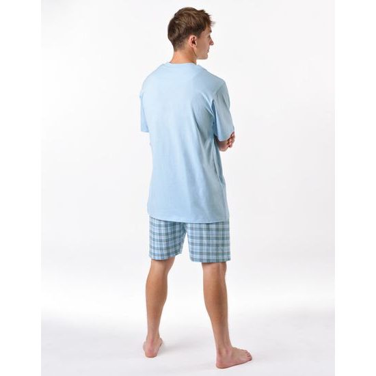 Pánské pyžamo krátké , šité, s potiskem 79188 - pomnenková bílá