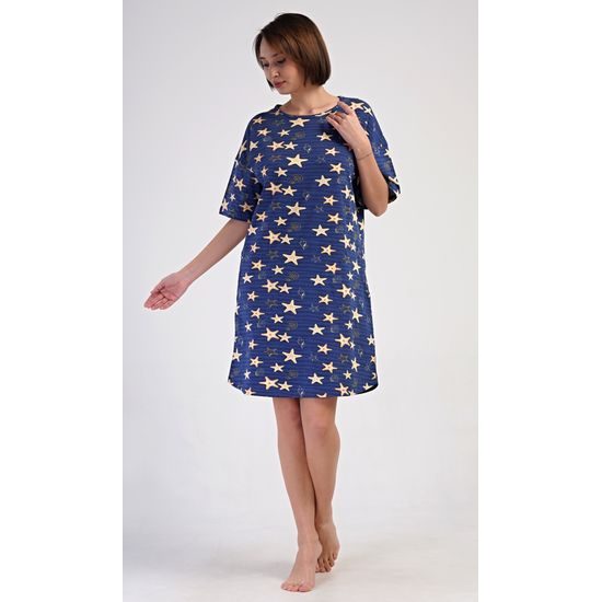Dámské domácí šaty s tříčtvrtečním rukávem Hvězdy - tmavě modrá
