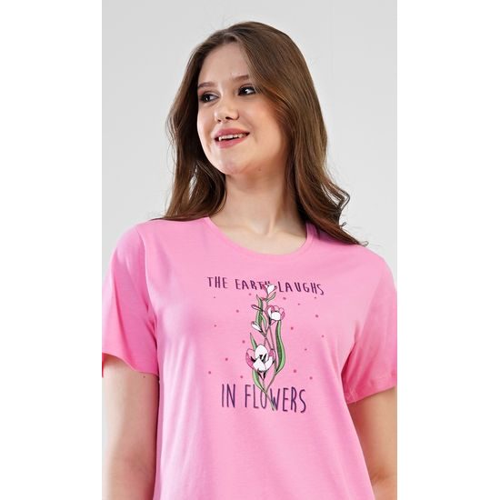 Dámská noční košile s krátkým rukávem Flowers - světle růžová