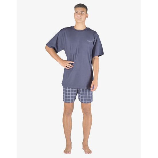 Pánské pyžamo krátké pánské, šité, s potiskem Pyžama 2023 79152P - tm.popel sv. šedá