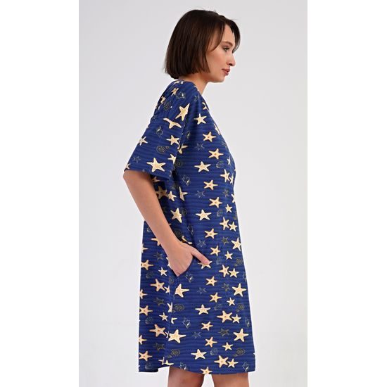 Dámské domácí šaty s tříčtvrtečním rukávem Hvězdy - tmavě modrá
