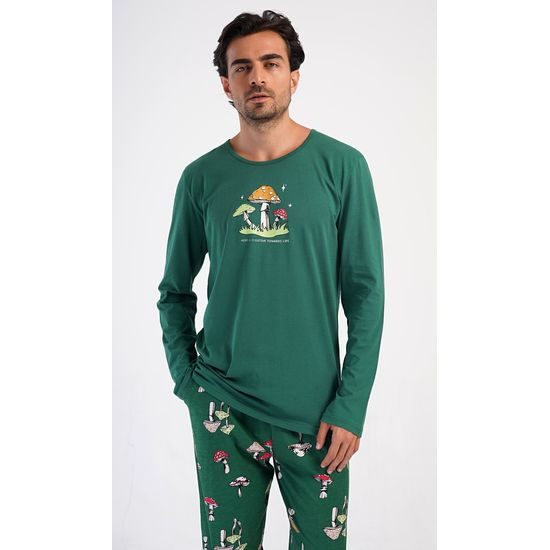 Pánské pyžamo dlouhé Muchomůrky - tmavě zelená