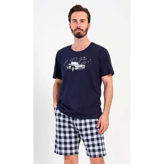 Pánské pyžamo šortky Old car - tmavě modrá