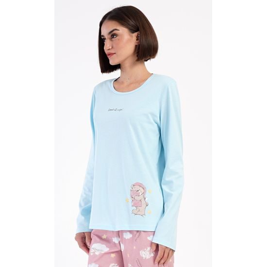 Dámské pyžamo dlouhé Méďa s polštářem - světle modrá