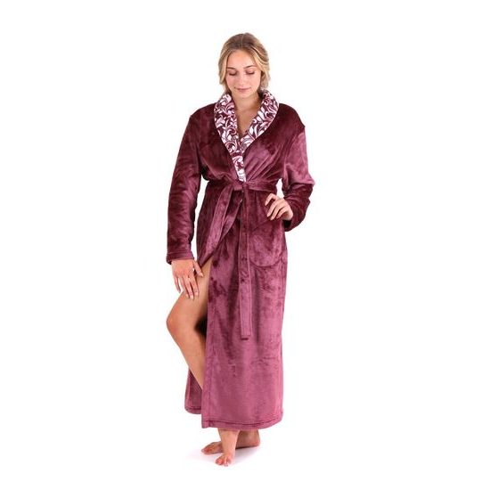 Dámský dlouhý župan se šálovým límcem FLORA vínová