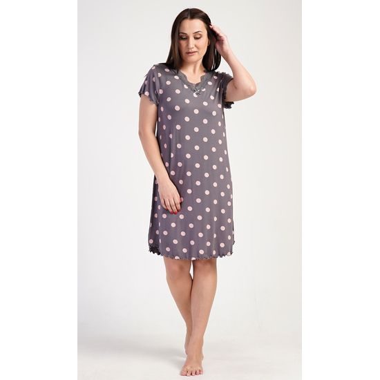 Dámská noční košile s krátkým rukávem Puntík - tmavě šedá