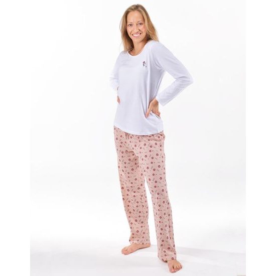 Dámské pyžamo dlouhé dámské, šité, s potiskem 19167 - bílá šedohnědá