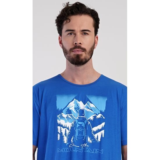 Pánská noční košile s krátkým rukávem Mountain - modrá