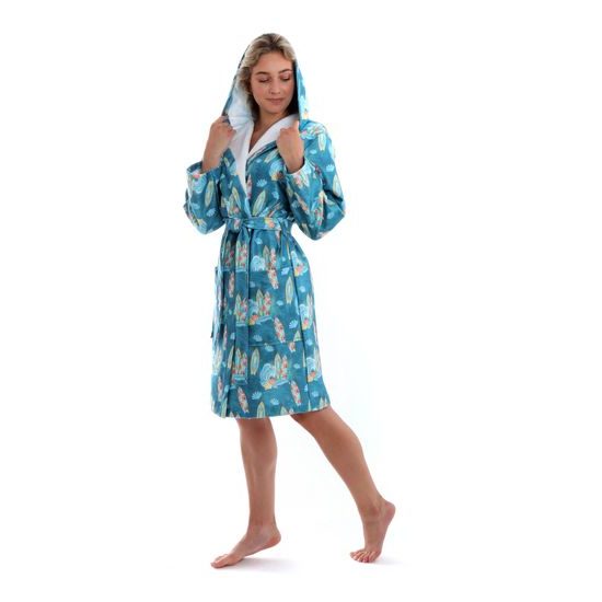 Dámský krátký župan s kapucí Oahu se vzorem Havaj