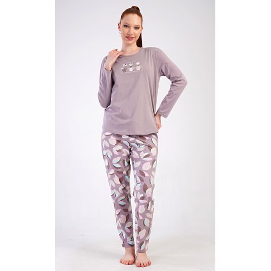 Dámské pyžamo dlouhé Karla - bílá káva