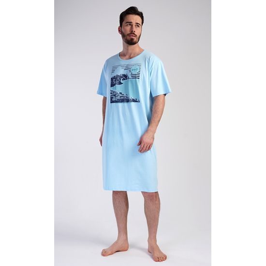 Pánská noční košile s krátkým rukávem Wander - světle modrá